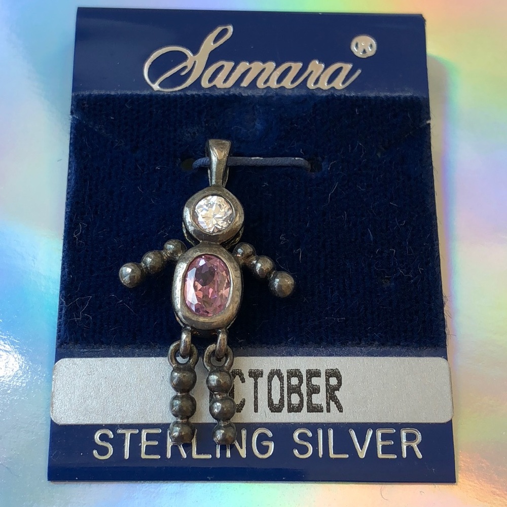Vintage Sterling silver October baby boy charm